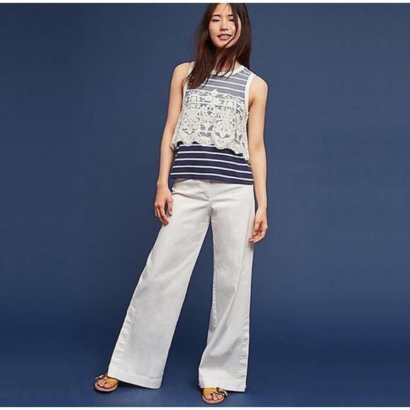 Anthropologie Postmark Natique Navy White Striped Lace Tank Top Size Small - Picture 9 of 9